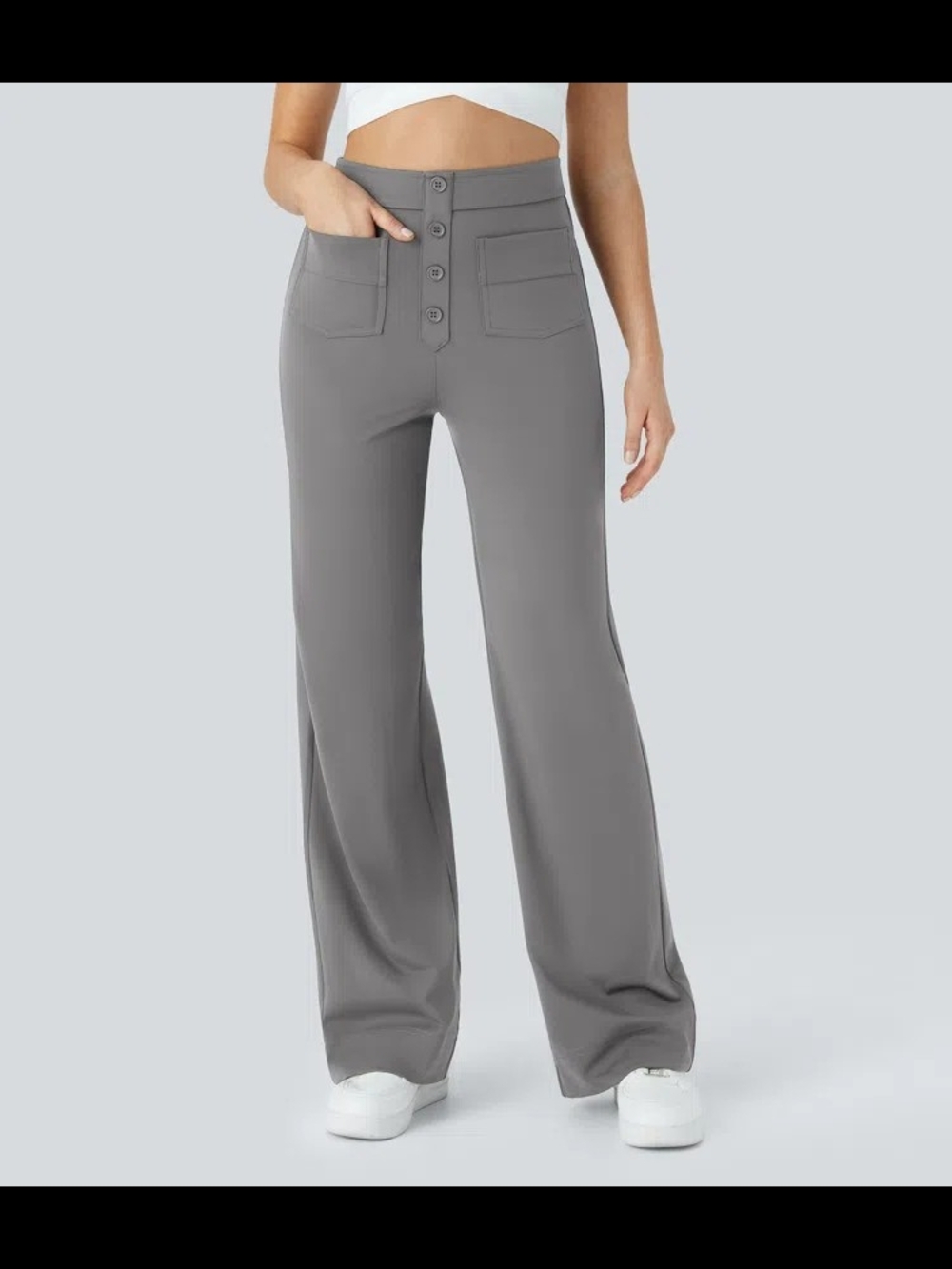 NEW HALARA Gray Wide-Leg High-Rise Pants with Button Front Womens SMALL Petite